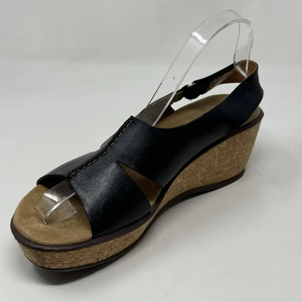 Clarks Rosemund Dune Platform Wedge Sandals Womens 8.5 Black Slingback Boho Chic
